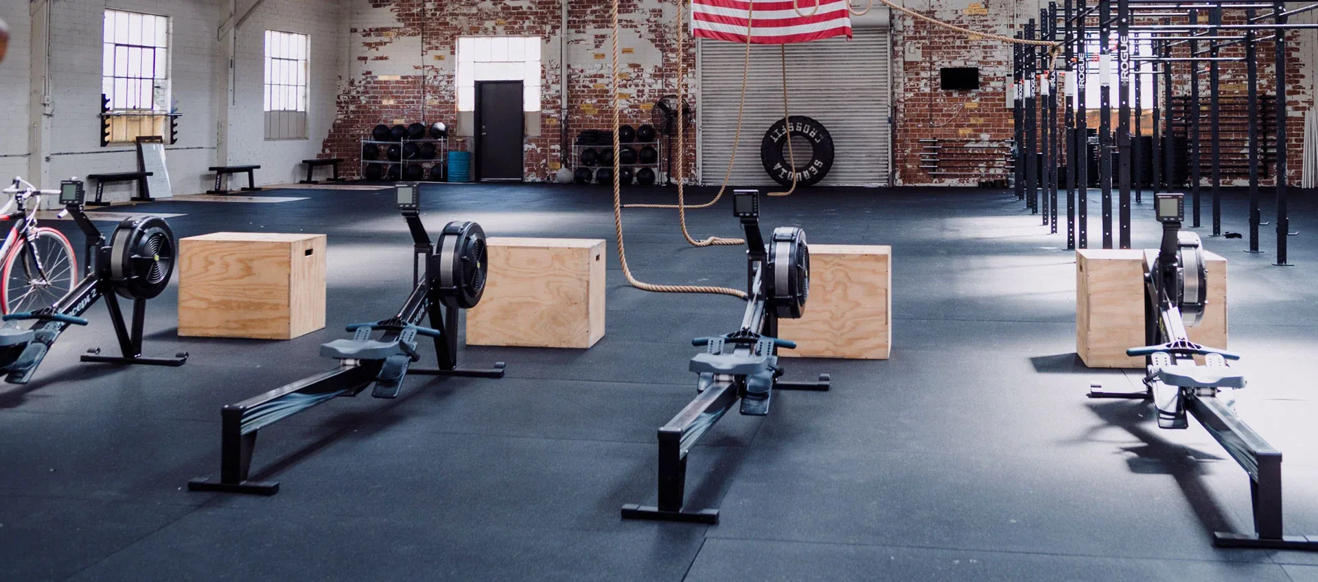 Wide view of the coached training floor inside Test Gym in Kalamazoo